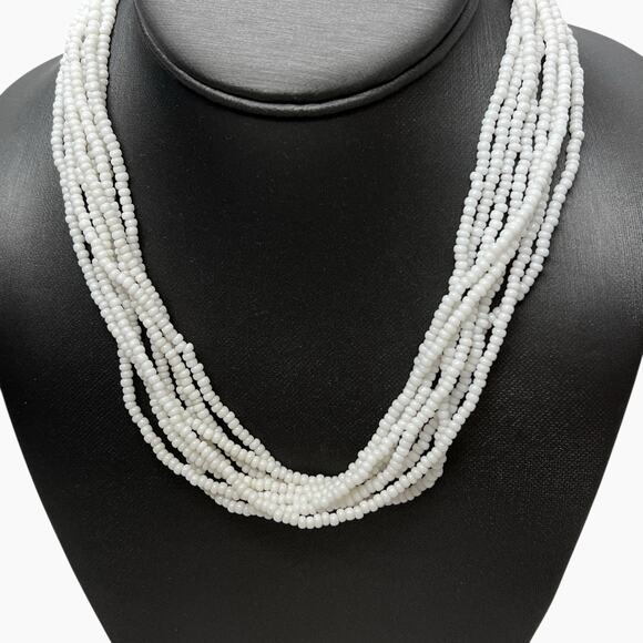Vintage Trifari TM Necklace White Glass Seed Bead Multi Strand Bohemian Beauty - Picture 6 of 10